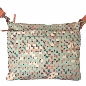 Fossil green peach gray nylon crossbody bag